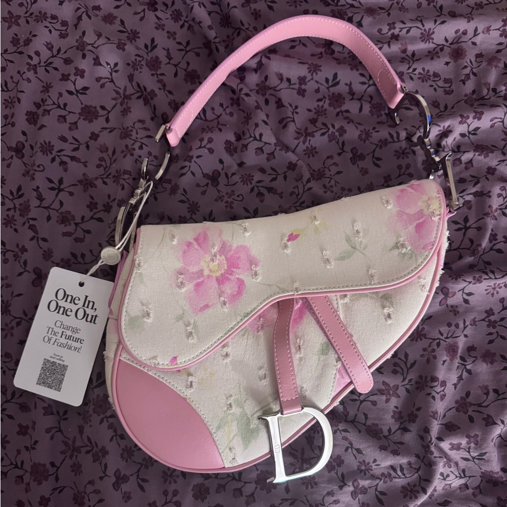 Authentic RARE Vintage 2000s Pink Floral Dior Saddle Bag